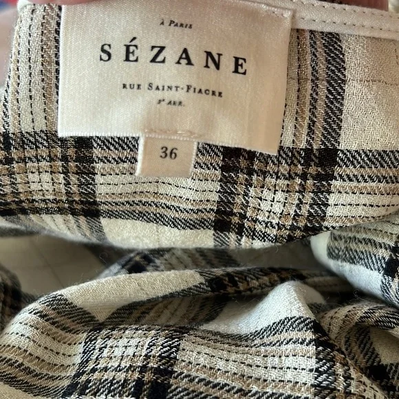 Sézane Women’s Angela Shirt Button Ruffle Front Casablanca Plaid Blouse Size 36 - Picture 2 of 7